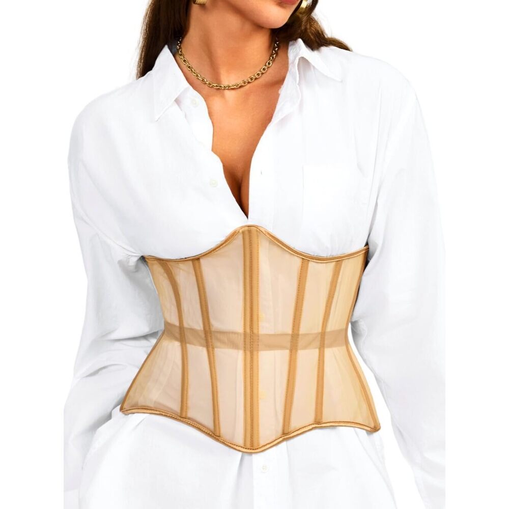 8973 Underbust Corset Belt  Mesh Lace Up Boned Waist Cincher